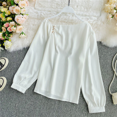 Γυναικείο casual πουκάμισο με μακριά μανίκια και πέρλες σε διάφορα χρώματα