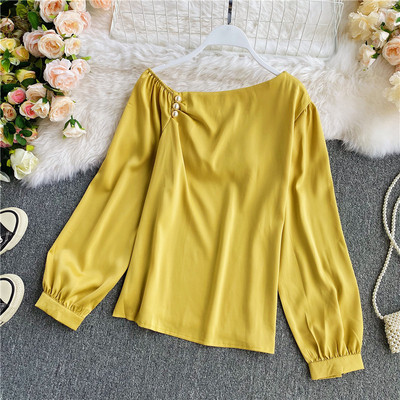 Γυναικείο casual πουκάμισο με μακριά μανίκια και πέρλες σε διάφορα χρώματα