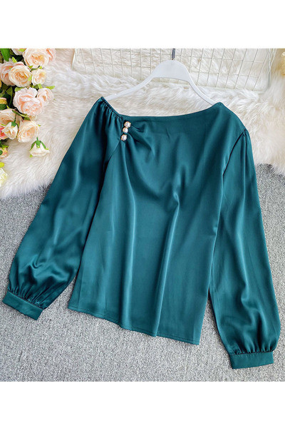 Γυναικείο casual πουκάμισο με μακριά μανίκια και πέρλες σε διάφορα χρώματα