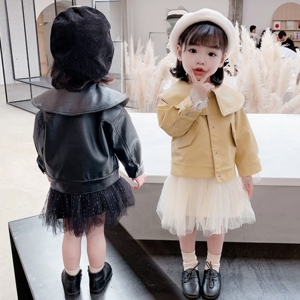 Μοντέρνο παιδικό μπουφάν από οικολογικό δέρμα με κουμπιά και τσέπες