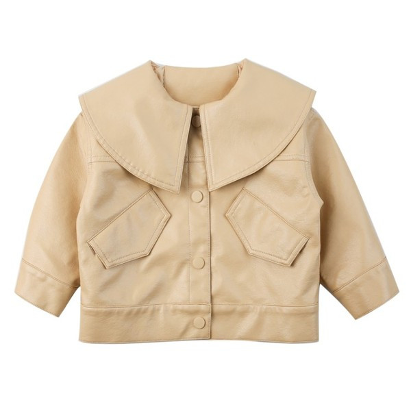 Μοντέρνο παιδικό μπουφάν από οικολογικό δέρμα με κουμπιά και τσέπες