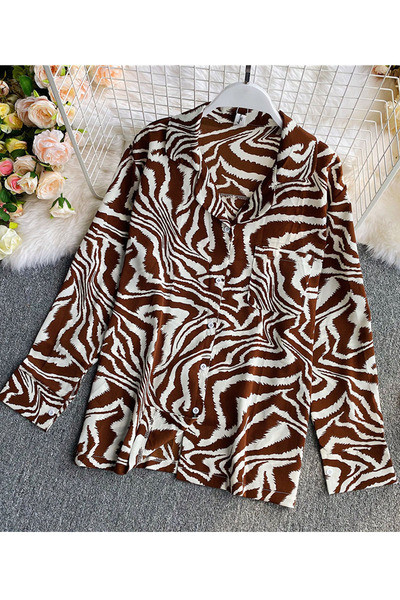 Moodne kahevärviline tasku ja nööpidega naiste särk