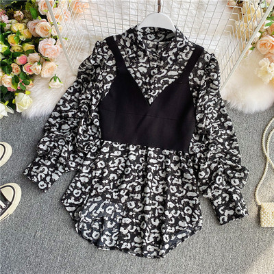 Kahes värvitoonis klassikalise krae ja pikkade varrukatega naiste särk