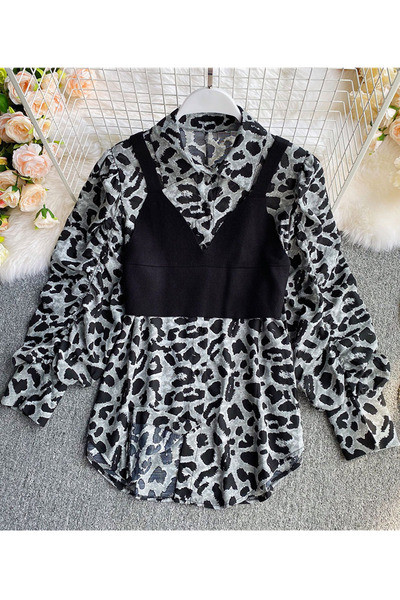 Kahes värvitoonis klassikalise krae ja pikkade varrukatega naiste särk