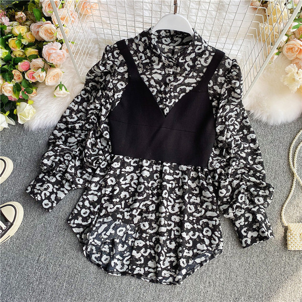 Kahes värvitoonis klassikalise krae ja pikkade varrukatega naiste särk