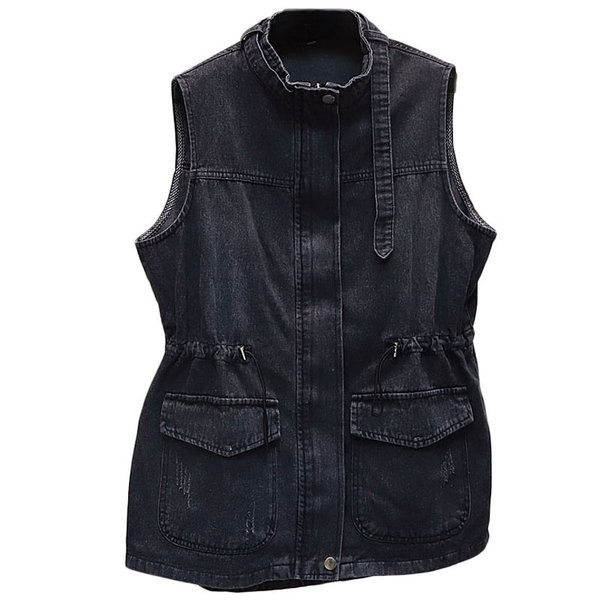 Γυναικείο γιλέκο τζιν με κορδόνια στη μέση και τσέπες