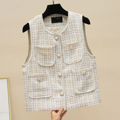 Női alkalmi mellény zsebekkel és gombokkal