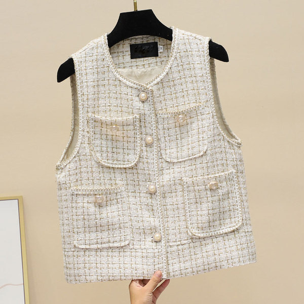 Női alkalmi mellény zsebekkel és gombokkal