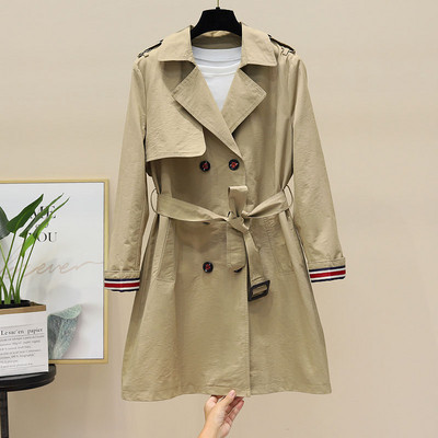 Jauna modeļa rudens sieviešu jaka ar dubultu aizdari un jostiņu