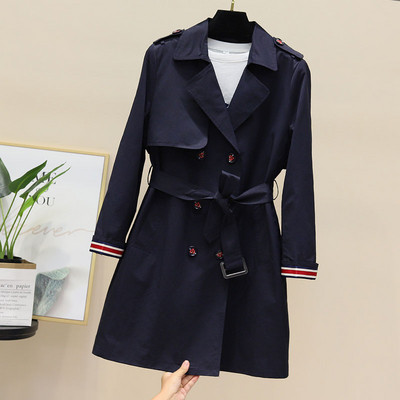 Jauna modeļa rudens sieviešu jaka ar dubultu aizdari un jostiņu