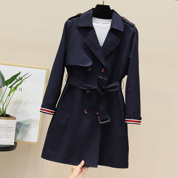 Jauna modeļa rudens sieviešu jaka ar dubultu aizdari un jostiņu