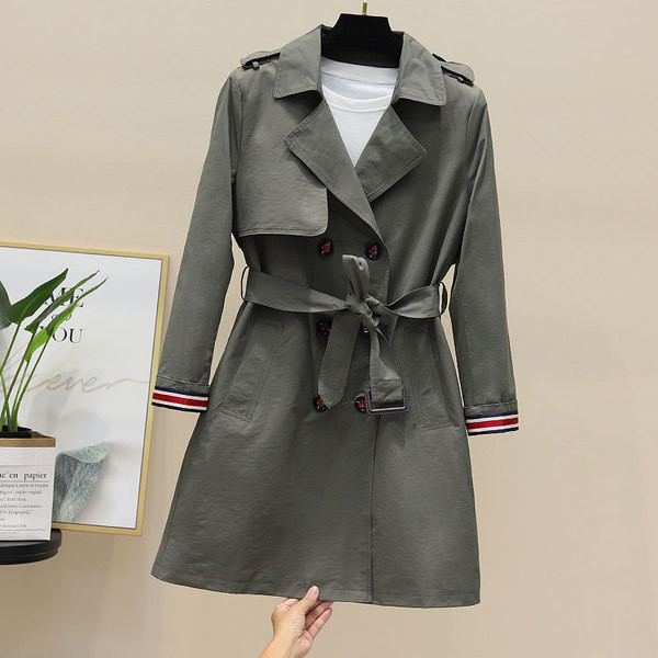 Jauna modeļa rudens sieviešu jaka ar dubultu aizdari un jostiņu