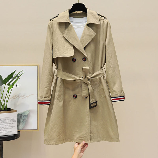 Jauna modeļa rudens sieviešu jaka ar dubultu aizdari un jostiņu