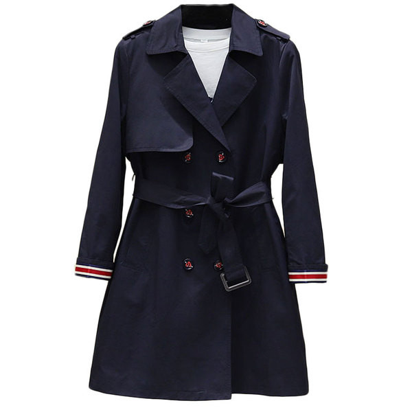 Jauna modeļa rudens sieviešu jaka ar dubultu aizdari un jostiņu