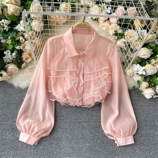 Cămașă modernă de damă cu tul și perle