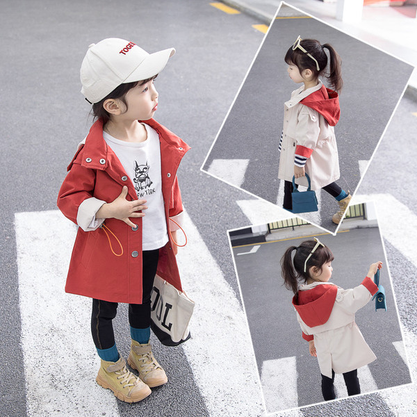 Μοντέρνο παιδικό παλτό με κορδόνια και κουκούλα για κορίτσια