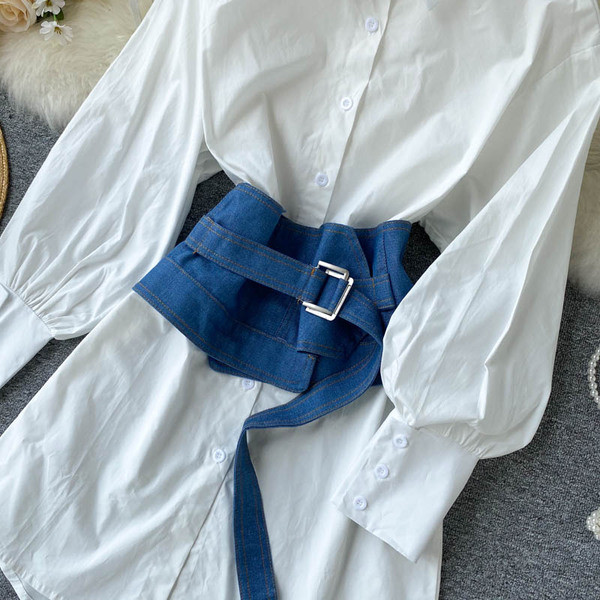 Stiilne naiste pikk särk vöö ja klassikalise kraega