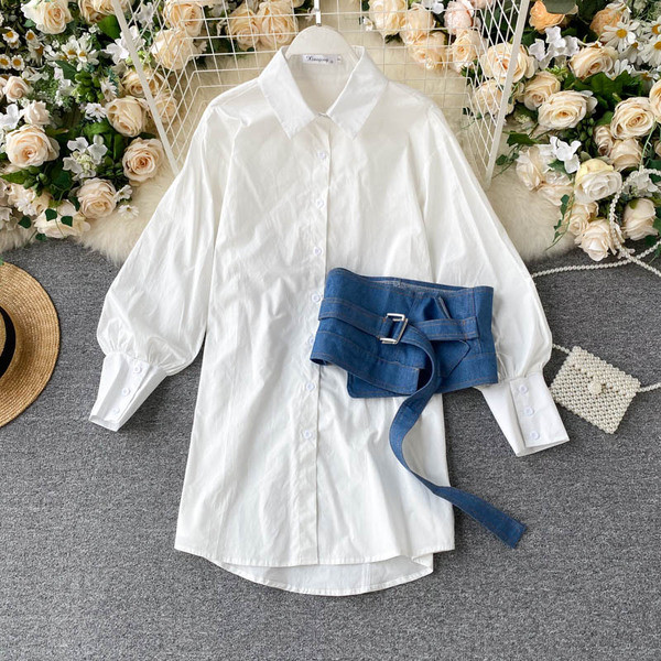 Stiilne naiste pikk särk vöö ja klassikalise kraega