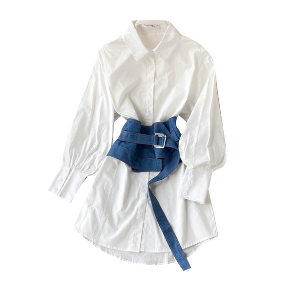 Stiilne naiste pikk särk vöö ja klassikalise kraega