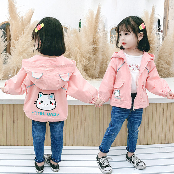 Casual παιδικό μπουφάν με απλικέ και κουκούλα για κορίτσια