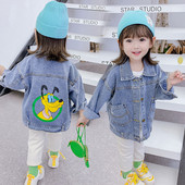 Μοντέρνο παιδικό τζιν μπουφάν για κορίτσια με χρωματιστό απλικέ