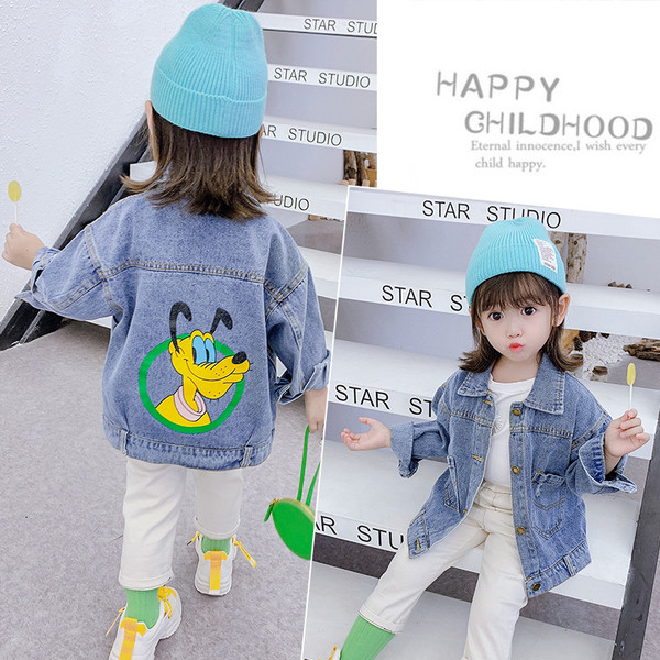 Μοντέρνο παιδικό τζιν μπουφάν για κορίτσια με χρωματιστό απλικέ