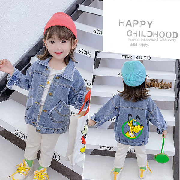 Μοντέρνο παιδικό τζιν μπουφάν για κορίτσια με χρωματιστό απλικέ