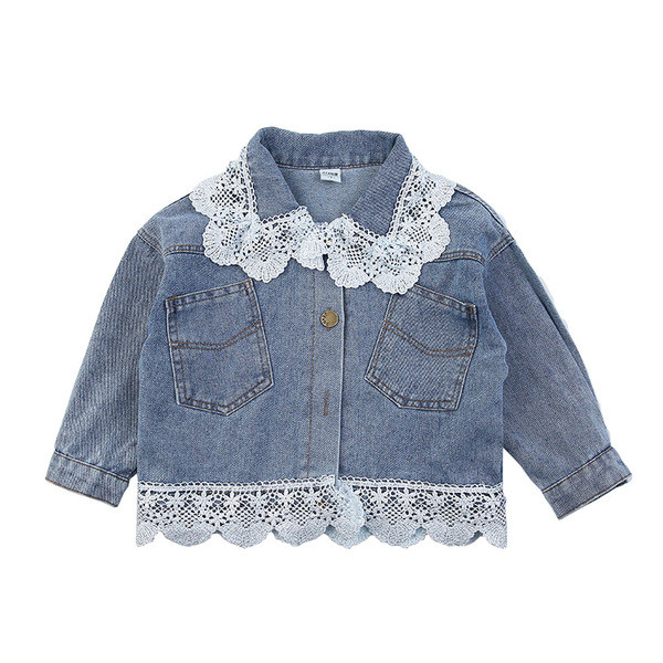 Μοντέρνο παιδικό τζιν μπουφάν με δαντέλα και κουμπιά