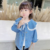 Παιδικό τζιν μπουφάν για κορίτσια με δαντέλα και τσέπες