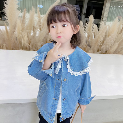 Παιδικό τζιν μπουφάν για κορίτσια με δαντέλα και τσέπες