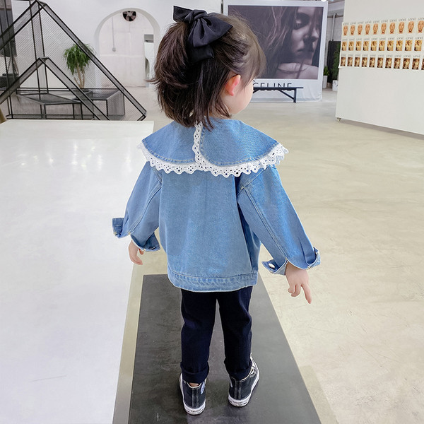 Παιδικό τζιν μπουφάν για κορίτσια με δαντέλα και τσέπες