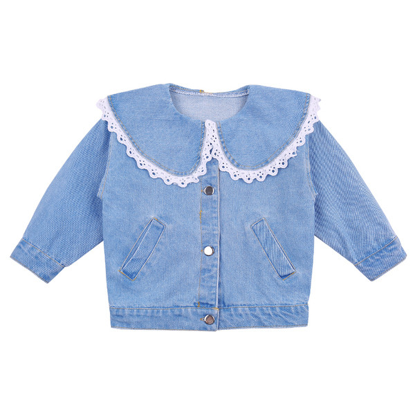 Παιδικό τζιν μπουφάν για κορίτσια με δαντέλα και τσέπες