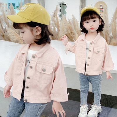 Ikdienas bērnu jaka meitenēm ar pogām un aplikācijām