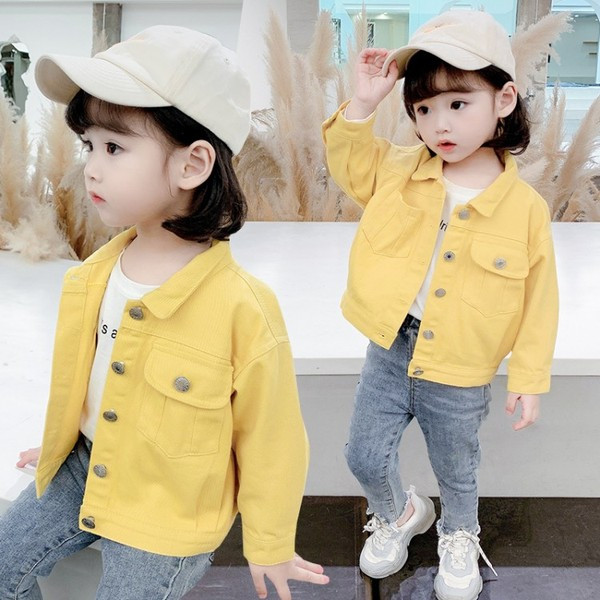 Ikdienas bērnu jaka meitenēm ar pogām un aplikācijām