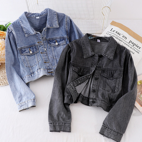 Jacheta casual de dama din denim cu nasturi si buzunare in albastru si negru