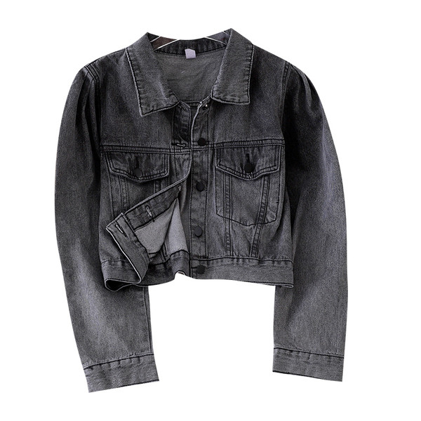 Jacheta casual de dama din denim cu nasturi si buzunare in albastru si negru