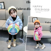 Χειμερινό παιδικό μπουφάν για κορίτσια με κουκούλα και έγχρωμη εκτύπωση