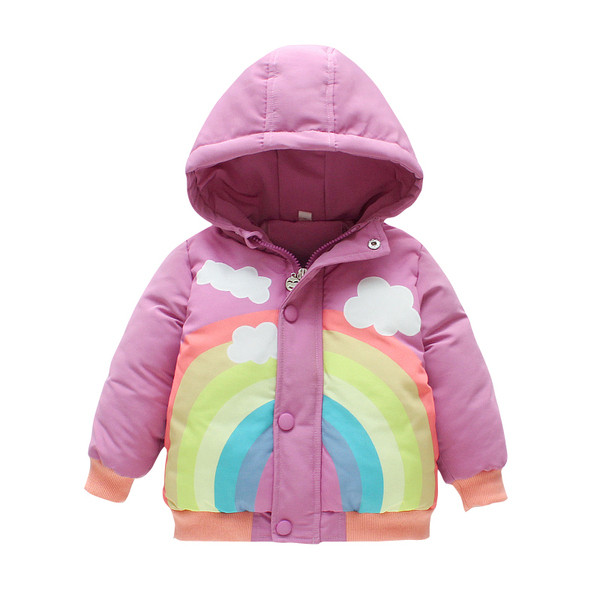 Χειμερινό παιδικό μπουφάν για κορίτσια με κουκούλα και έγχρωμη εκτύπωση
