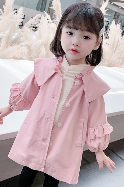 Μοντέρνο παιδικό παλτό με κουμπιά και κορδόνια για κορίτσια