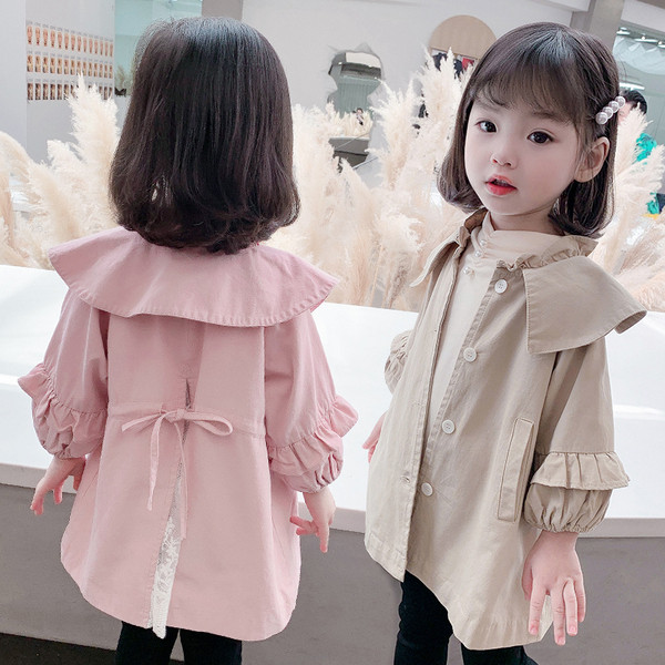 Μοντέρνο παιδικό παλτό με κουμπιά και κορδόνια για κορίτσια