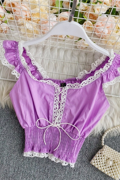 Naiste moodne lühike lipsu ja kummiga topp