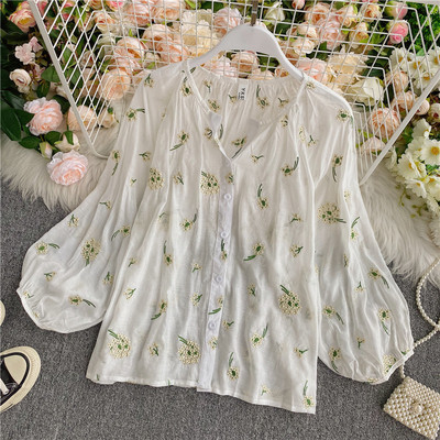 Γυναικείο casual πουκάμισο φαρδιά μοντέλο με λουλουδάτο μοτίβο
