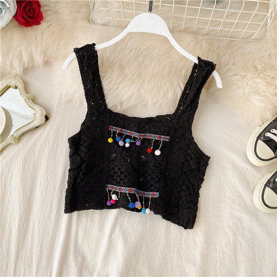 Praegune laiade rihmadega lühike kootud naiste topp