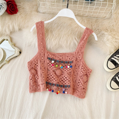 Praegune laiade rihmadega lühike kootud naiste topp