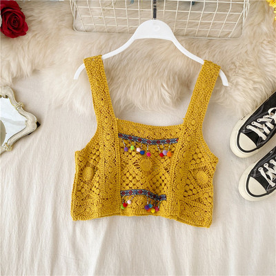 Praegune laiade rihmadega lühike kootud naiste topp