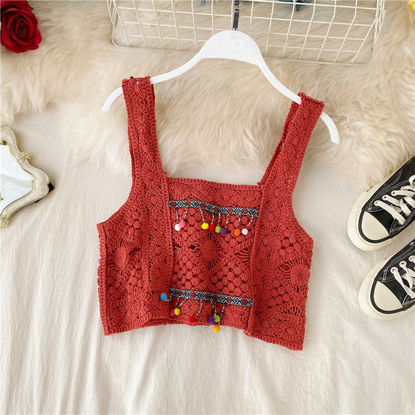 Praegune laiade rihmadega lühike kootud naiste topp