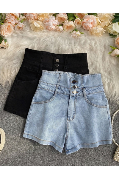 Alkalmi női farmer rövidnadrág magas derékkal