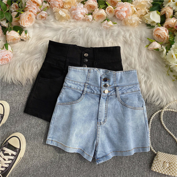 Alkalmi női farmer rövidnadrág magas derékkal