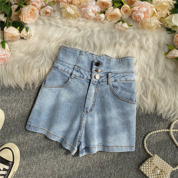 Alkalmi női farmer rövidnadrág magas derékkal