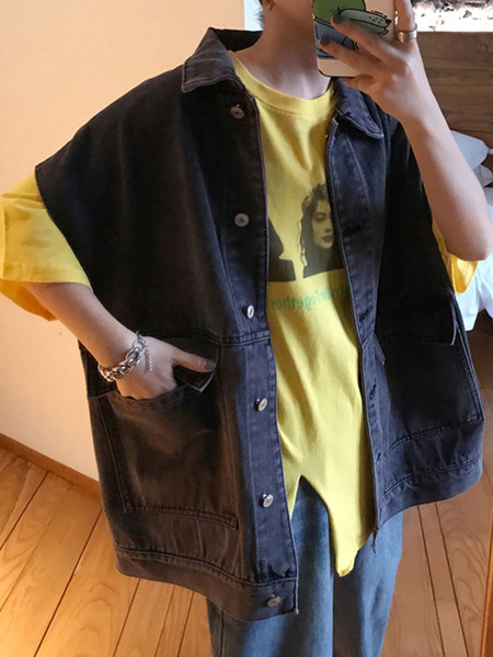 Vesta lata de dama din denim cu buzunare si guler clasic